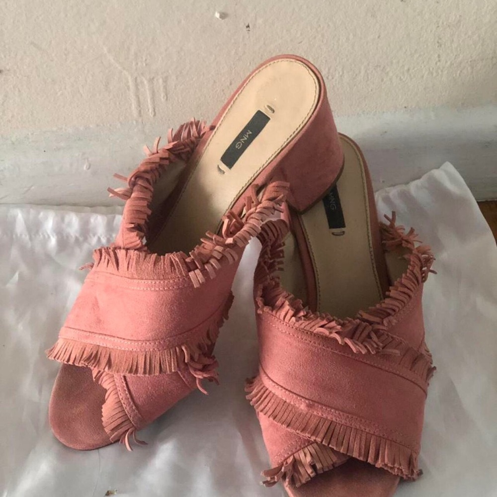 Mango Shoes Mango Fringe Detail Heels Sandal Slide Pink Rose